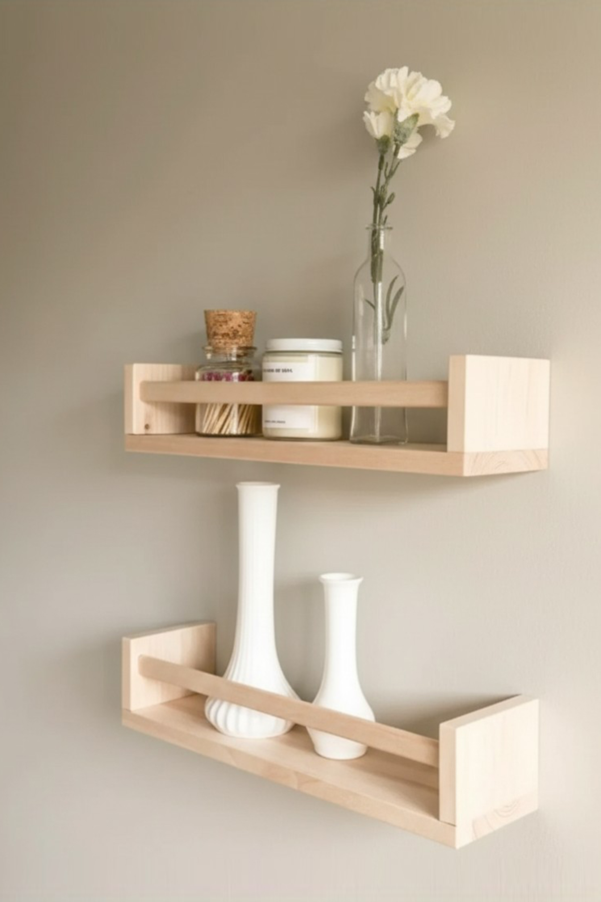 Dekoratif Doğal Çam Ağacı U Raf (Derinlik 8 cm)