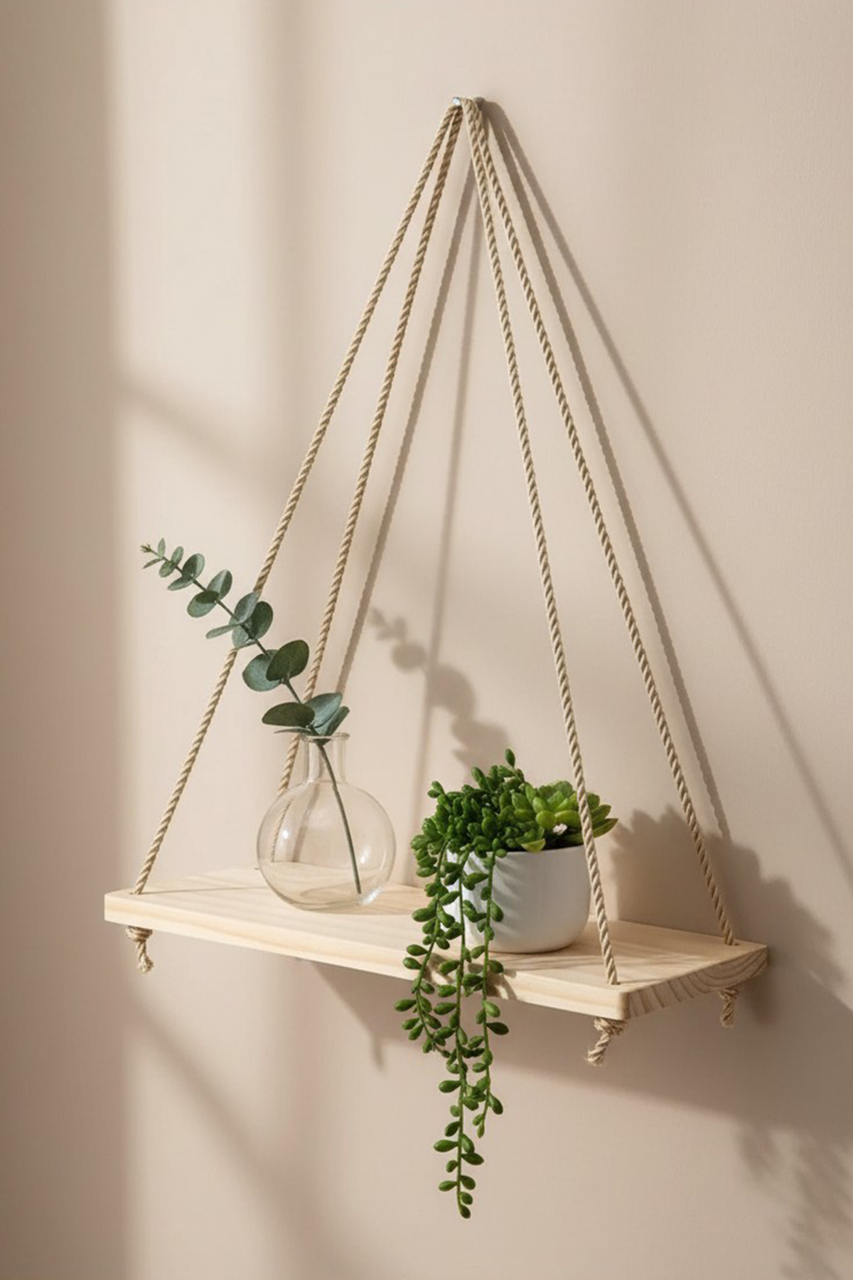 Halatlı Dekoratif Duvar Rafı (Derinlik 8 cm)