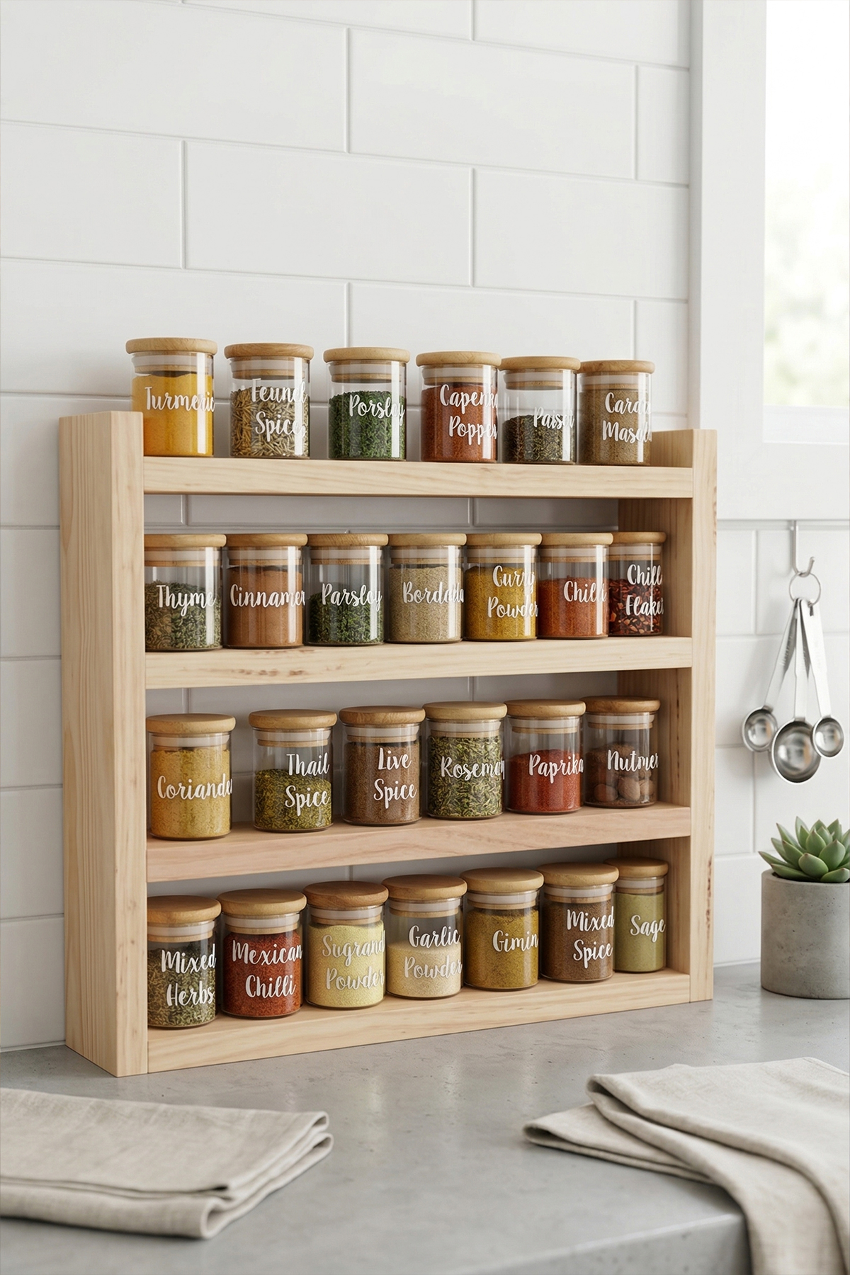 Doğal Çam Ağacı Tezgah Üstü Düzenleyici & Baharatlık Standı (Derinlik 8 cm)