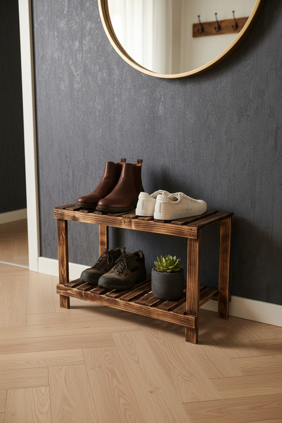 Dekoratif Düzenleyici ve Ayakkabılık 2 Katlı Doğal Raf (Yükseklik 50cm X Genişlik 70 cm X Derinlik 35 cm)