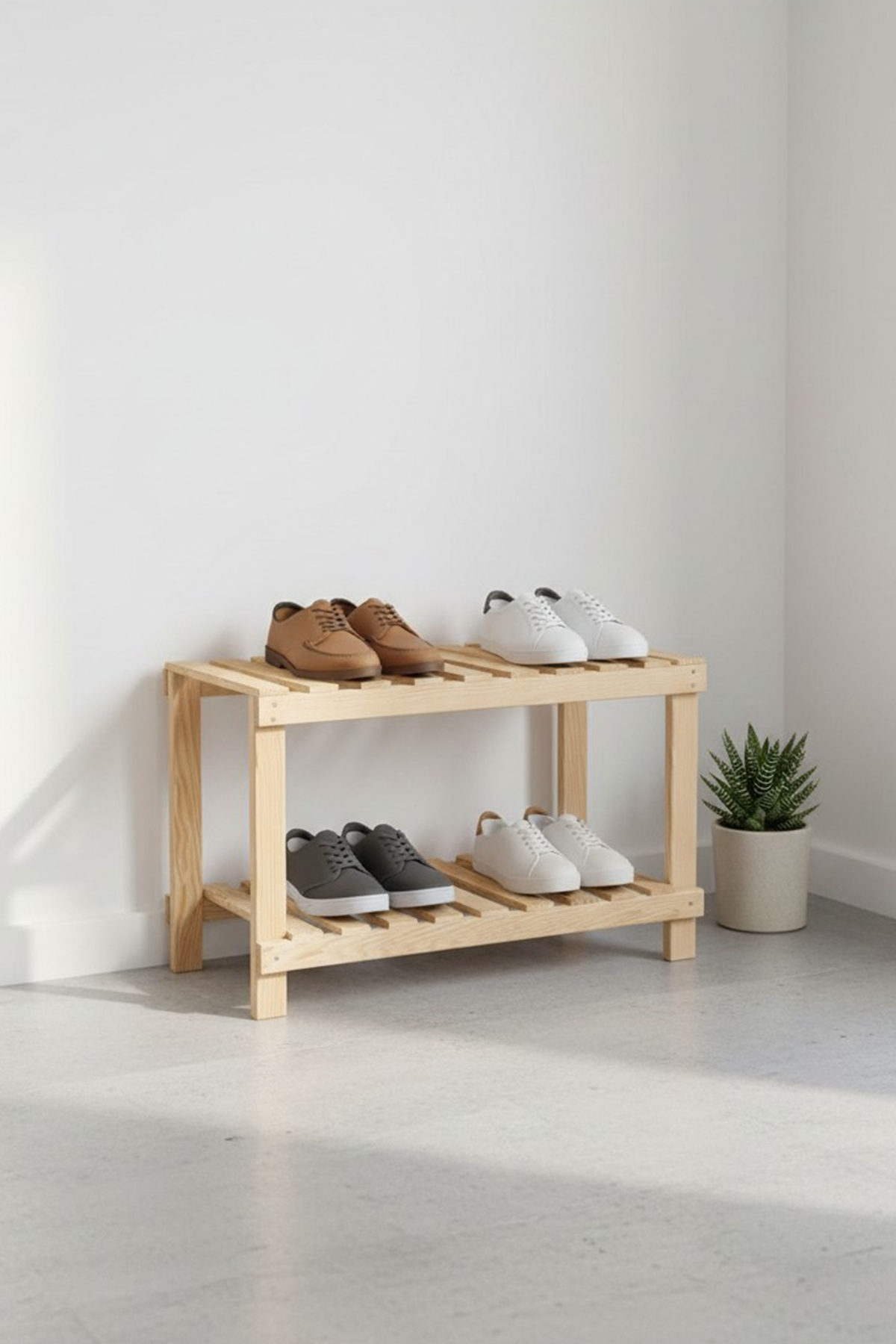 Dekoratif Düzenleyici ve Ayakkabılık 2 Katlı Doğal Raf (Yükseklik 50cm X Genişlik 70 cm X Derinlik 35 cm)