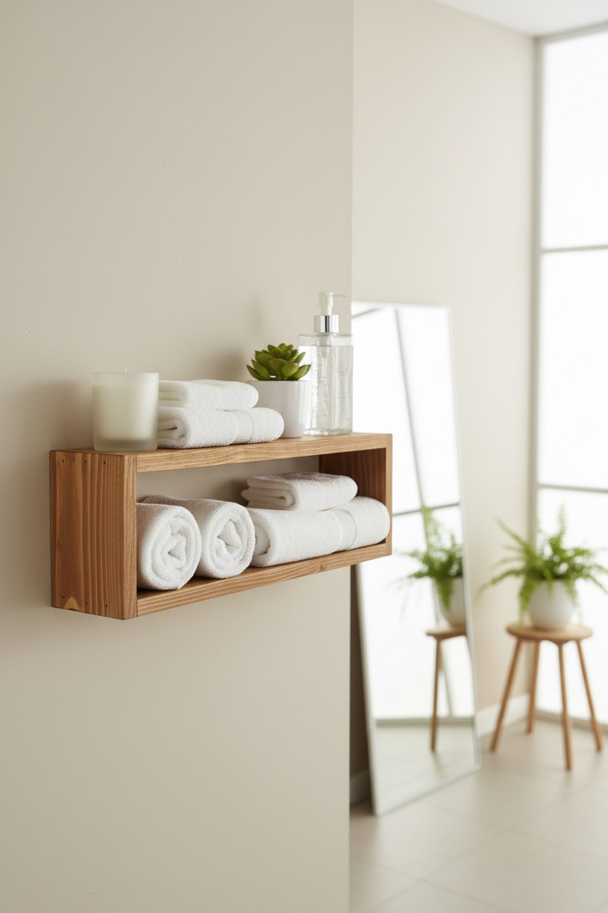 Dekoratif Dikdörtgen Raf Doğal Çam Ağacı (Yükseklik 50 cm X Genişlik 15 cm X Derinlik 8 cm)