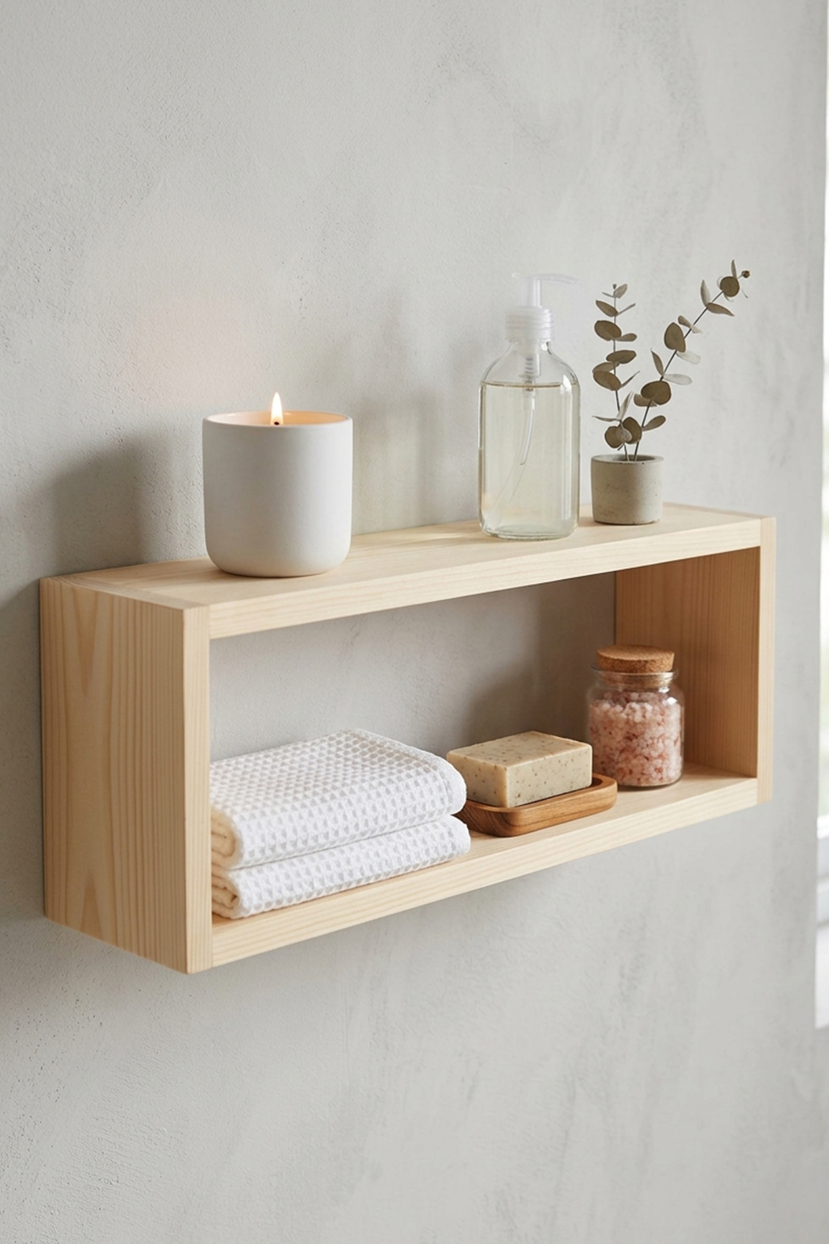 Dekoratif Dikdörtgen Raf Doğal Çam Ağacı (Yükseklik 50 cm X Genişlik 15 cm X Derinlik 8 cm)