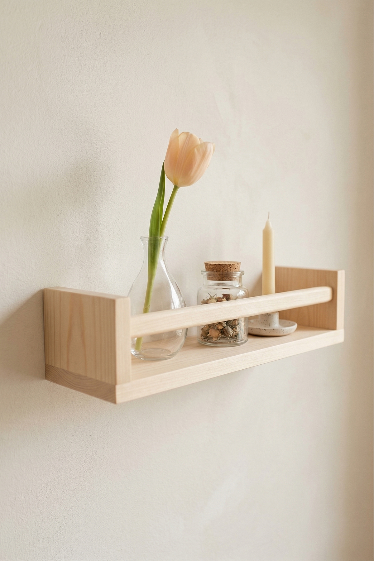 Dekoratif Doğal Çam Ağacı U Raf (Derinlik 8 cm)