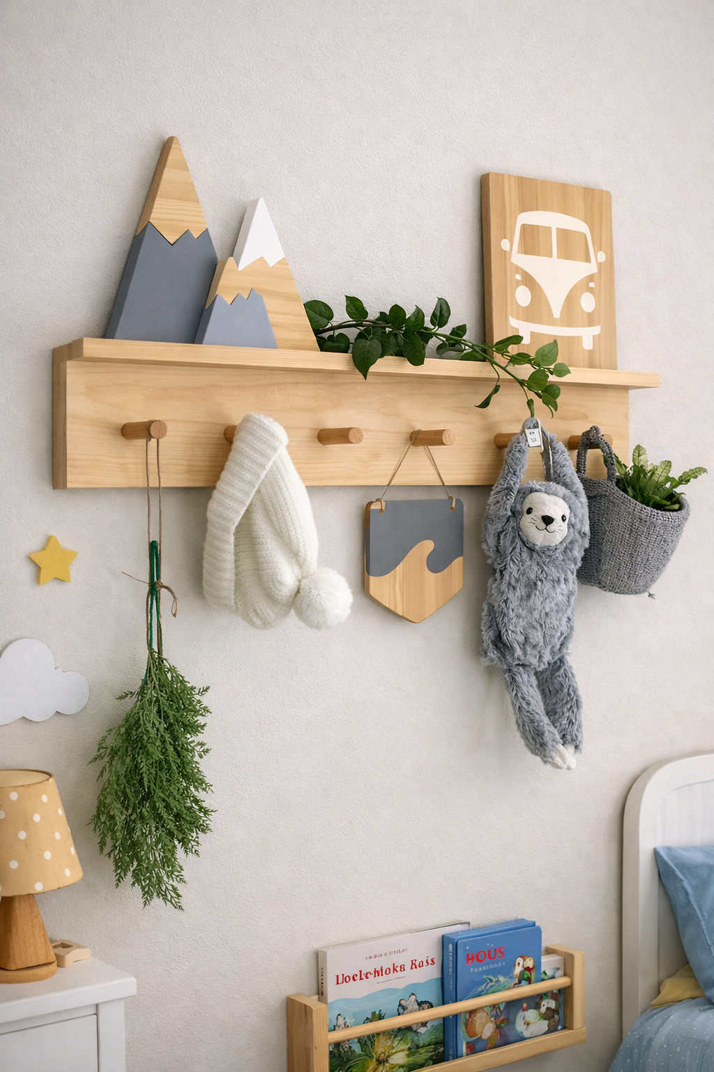 Montessori 2'li Askılıklı Çocuk Odası Rafı (Derinlik 8 cm)